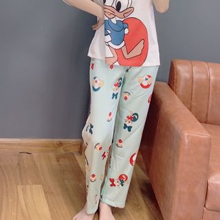 Đồ bộ nữ mặc nhà pijama Cổ Thuyền in thiết kế Quần Dài Tay Cộc