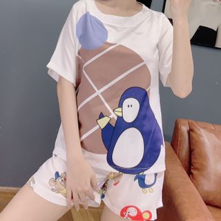 Đồ bộ nữ mặc nhà cổ thuyền in thiết kế Quần Đùi