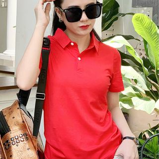 Áo thun cotton nữ cổ trụ màu Đỏ Thẩm