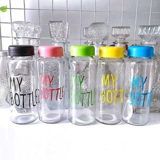 Chai thủy tinh đựng nước 500ml MY BOTTLE - Nắp nhựa nhiều màu – Ron cao su chống rỉ - Bình nước thuỷ tinh, đựng trà sữa, nước ép, café, sinh tố, sữa tươi giá sỉ