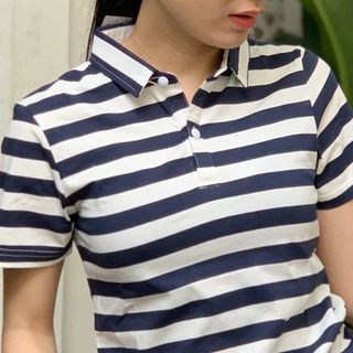 Áo thun cotton nữ cổ trụ Sọc ngang Mực giá sỉ