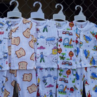 Bộ dài tay cúc giữa cotton giấy