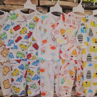 Bộ dài tay cúc giữa cotton giấy