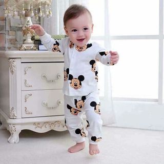 Bộ dài tay cúc giữa cotton giấy