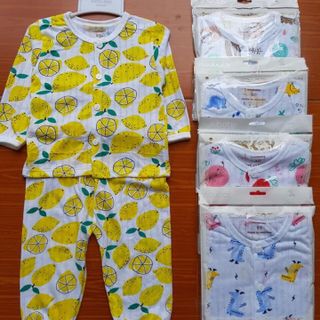 Bộ dài tay cúc giữa cotton giấy