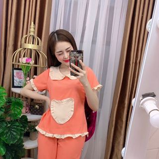 Bộ tiểu thư mặc nhà chất lụa mềm áo tay lỡ quần lửng dễ thương, xinh xắn