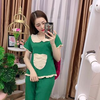 Bộ tiểu thư mặc nhà chất lụa mềm áo tay lỡ quần lửng dễ thương, xinh xắn