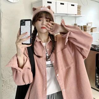 Áo khoác sơ mi nhung tay in mặt cười dễ thương giá sỉ