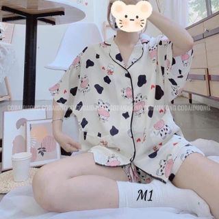 Bộ ngủ pijama cộc hình bò sữa
