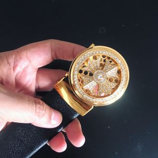 Thắt lưng nam mặt mạ vàng, đính đá cực chất, da bò nguyên miếng, dây nịt da nam Cao Cấp