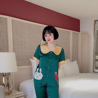 PIJAMA SATIN TIỂU THƯ CỔ TO TNQD