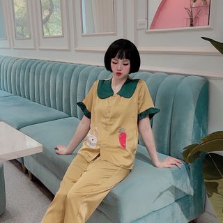 PIJAMA SATIN TIỂU THƯ CỔ TO TNQD