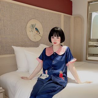 PIJAMA SATIN TIỂU THƯ CỔ TO TNQD