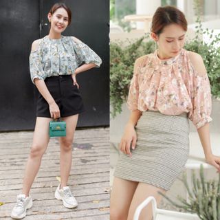 Áo voan hoa khoét tay sành điệu- Hàng Thiết Kế