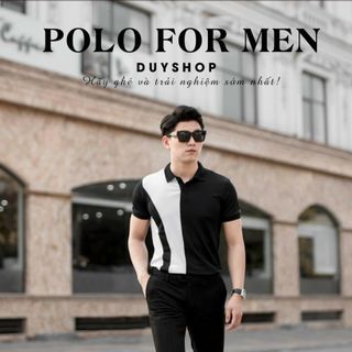 THUN PHỐI MÀU TRẮNG ĐEN NAM CỔ TRỤ TAY NGẮN