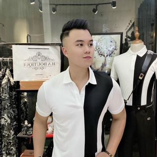 THUN PHỐI MÀU TRẮNG ĐEN NAM CỔ TRỤ TAY NGẮN