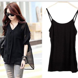 Set áo chinfon đen có Bách hàng thiết kế kèm áo dây xinh xắn