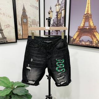 Quần short jean nam cao cấp thêu logo khóa kéo