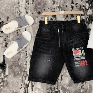 Quần short jean nam cao cấp thêu logo khóa kéo