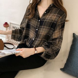 Áo sơ mi ca rô tay phồng