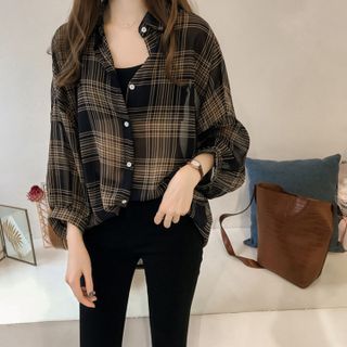 Áo sơ mi ca rô tay phồng