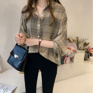 Áo sơ mi ca rô tay phồng