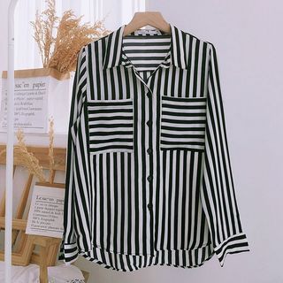 Áo sơ mi sọc hai túi hottrend- Hàng Thiết Kế
