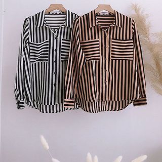 Áo sơ mi sọc hai túi hottrend- Hàng Thiết Kế