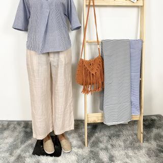 Áo linen sọc thời trang công sở