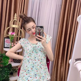 Bộ tiểu thư mặc nhà chất lụa satin mềm mịn áo tay lỡ quần đùi họa tiết hoa dễ thương