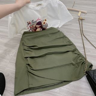 [Có ảnh và video thực tế sản phẩm] Set áo phông 3D kèm chân váy xếp ly xịn sò mặc đi học, đi làm, cafe, hẹn hò đều cân đ