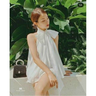 Áo voan tơ óng cổ nơ xinh xắn