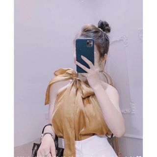 Áo voan tơ óng cổ nơ xinh xắn