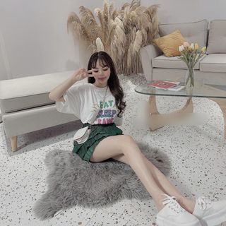 [Có ảnh và video chụp quay thật] Set áo phông chữ kèm chân váy dập ly 3 tùng đẹp xuất sắc có ảnh mẫu mặc