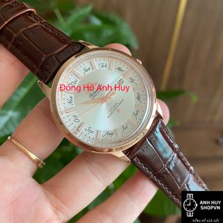 Đồng Hồ Nam Máy pin Mặt Tròn Vàng Kim Số La Mã - Đồng hồ nam dây da