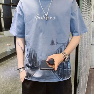 Áo Thun Nam, Áo Phông Nam Cổ Tròn In Hình Cây Cầu, Vải Cotton mặc mát, thoáng khí