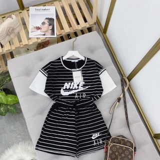 SET QUẦN ÁO NỮ TRẺ TRUNG, NĂNG ĐỘNG SỌC NGANG MÀU ĐEN CHẤT THUN CO GIÃN FREESIZE DƯỚI 60KG
