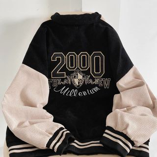 Áo khoác nhung kiểu bomber logo in 2000 sắc nét không bong tróc