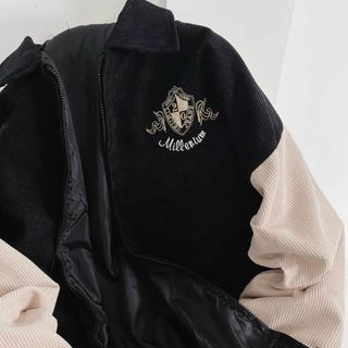 Áo khoác nhung kiểu bomber logo in 2000 sắc nét không bong tróc