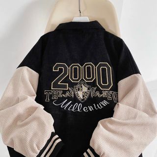 Áo khoác nhung kiểu bomber logo in 2000 sắc nét không bong tróc