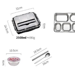 Hộp khay cơm 5 ngăn inox - Kèm hủ đựng cạnh đũa muỗng