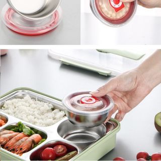 Hộp khay cơm 5 ngăn inox - Kèm hủ đựng cạnh đũa muỗng