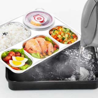 Hộp khay cơm 5 ngăn inox - Kèm hủ đựng cạnh đũa muỗng