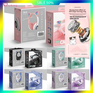 tai nghe bluetooth mèo chụp tai có đèn led 7 màu rực rỡ