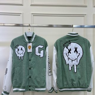 Áo khoác nhung kiểu bomber logo in chữ G, logo thêu toàn thân sắc nét