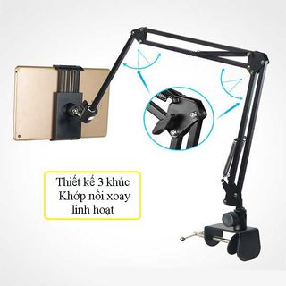 Giá Đỡ Điện Thoại, Máy Tính Bảng Đa Năng, Xoay 360 Độ | Kẹp Đầu Giường, Cạnh Bàn Với 3 Khúc Linh Hoạt (Màu Đen).