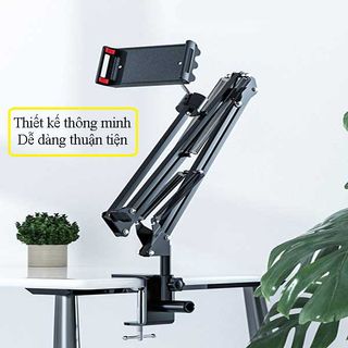 Giá Đỡ Điện Thoại, Máy Tính Bảng Đa Năng, Xoay 360 Độ | Kẹp Đầu Giường, Cạnh Bàn Với 3 Khúc Linh Hoạt (Màu Đen).