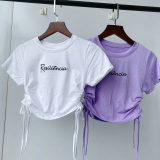 Áo Croptop Dây Rút 2 Bên Cổ Tròn Phong Cách Trẻ Trung Dễ Phối Đồ Thoáng Mát | Áo Croptop Thêu Resonita CT25