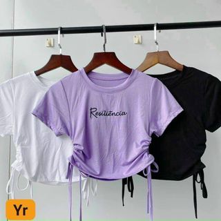 Áo Croptop Dây Rút 2 Bên Cổ Tròn Phong Cách Trẻ Trung Dễ Phối Đồ Thoáng Mát | Áo Croptop Thêu Resonita CT25