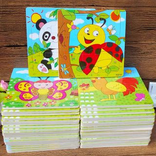 Tranh Ghép Gỗ 9 Miếng Chủ Đề Động Vật Và Phương Tiện Giao Thông